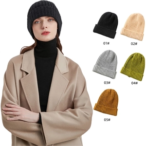 Winter rib-knit cashmere-like beanie available in black, beige, grey, green, and orange