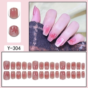 Pink cat eye press-on nails with gradient blush and floral patterns, set of 24 pieces