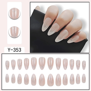 Almond press-on nails with nude pink base and silver flame French line design