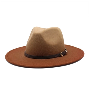 Fedora Hat Wool Felt Wide Brim Two Tone Gradient Vintage British Jazz Style For Women Men Fashion Leather Band Buckle