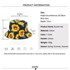 Bob réversible en coton à imprimé tournesol bleu marine avec dimensions