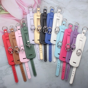 Colorful PU leather wristlet keychains with adjustable metal buckles in multiple vibrant colors