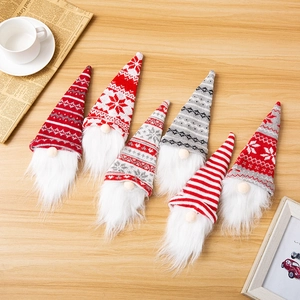 Set of 6 Christmas gnome wine bottle covers with knitted hats and white beards