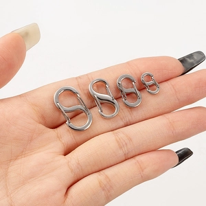 Silver stainless steel S-hook spring connectors for DIY necklaces in 4 varied sizes