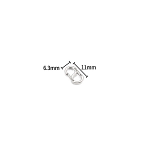 Detail showing 6.3mm by 11mm dimensions for the silver stainless steel S-hook connector