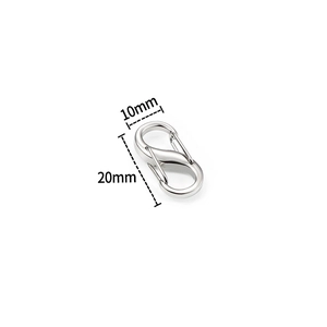 Detail view of a 10x20mm stainless steel S-hook connector for DIY jewelry making