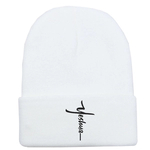 Weiße Yeshua Kreuz Stickerei Strickmütze für Winterwärme und modernen Streetstyle Mode