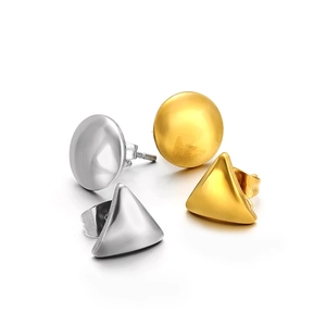 Minimalist geometric triangle and circle stud earrings in gold and silver finish