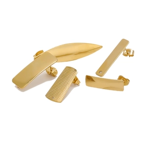 Golden stainless steel irregular geometric earring posts and leaf charms for DIY jewelry