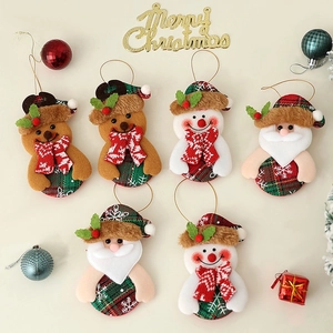 Set of 6 Christmas plush ornaments featuring Santa, snowman and reindeer on beige background