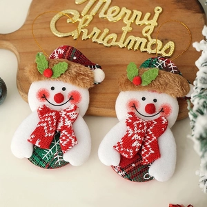 Charming plush snowman Christmas tree ornaments with festive red and green knitted scarves