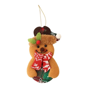 Plush Christmas hanging decoration featuring a reindeer character with knit scarf and gold cord