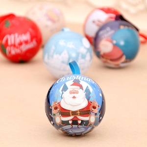Christmas tinplate ball ornaments with Santa and reindeer patterns for tree hanging