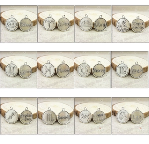 Detailed grid view of 12 vintage silver alloy zodiac charms for DIY jewelry making