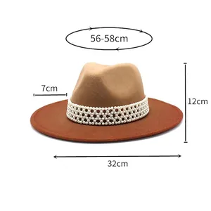 Size chart of two-tone gradient jazz wool hat with pearl band and 7cm wide brim