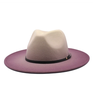 British style gradient fedora hat with wide brim and elegant metal buckle strap