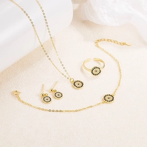 S925 Sterling Silver Devil's Eye Jewelry Set with black and white zircon stones
