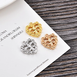 Three hollow heart bow pendants in gold, silver, and rose gold for DIY jewelry making