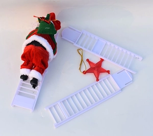 Detailed parts of electric climbing Santa Claus toy with red suit and white plastic ladder