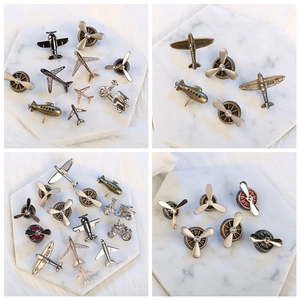 Vintage Airplane Engine Propeller Brooch Pin Alloy Retro Industrial Punk Aircraft Badge For Men Women