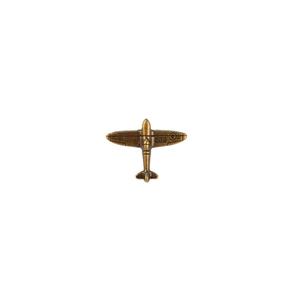 Detail of vintage bronze aircraft engine brooch featuring embossed number 533 wing design