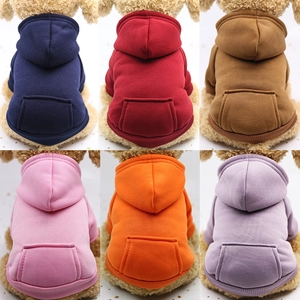 Fleece hooded pet sweatshirts with kangaroo pockets available in six vibrant colors