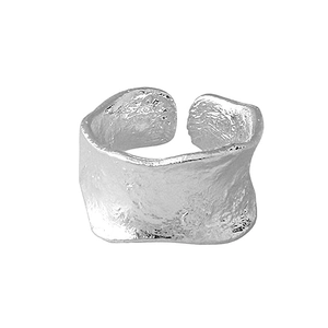 Irregular silver lava ring with hammer texture and adjustable open band for women