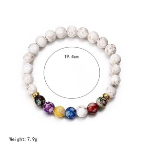 Chakra lava rock stone bracelet with white marble beads, weighing 7.9g and 19.4cm long