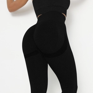 Detail view of high waist seamless yoga leggings with scrunch butt lift and mesh texture