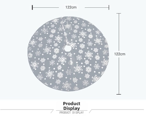Detail view of 122cm grey Christmas tree skirt with white snowflake patterns