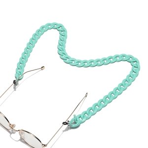 Detailed view of mint green acrylic eyeglass chain with durable large links and secure loops