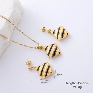 18K gold plated jewelry set with black and white striped geometric square pendants