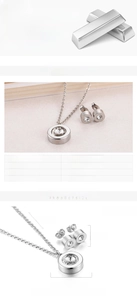 Detailed view of 316L stainless steel jewelry set with round zircon necklace and earrings