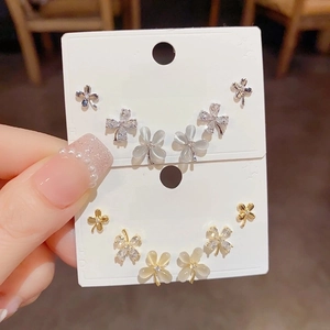 Clover Flower Stud Earrings Copper Cat Eye Stone Cubic Zirconia With 925 Sterling Silver Earring Post Elegant Women