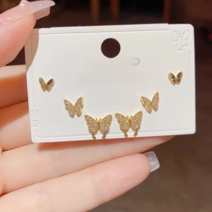 Elegant gold butterfly stud earring set with sparkling cubic zirconia stones
