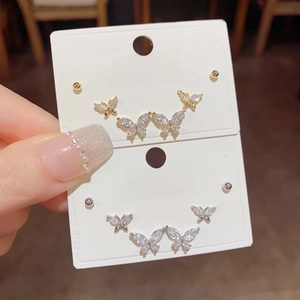 Korean Style Butterfly Stud Earrings With 925 Sterling Silver Post Rhinestone Inlaid Elegant Copper Jewelry For Women