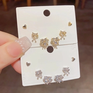 Sweet Heart Bow Knot Zircon Stud Earrings Copper With 925 Sterling Silver Earring Post Elegant Fashion Jewelry For Women