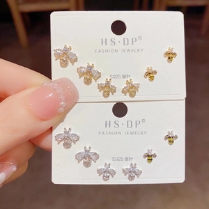 Bee Stud Earrings With 925 Sterling Silver Earring Post Zircon Enamel Animal Dainty Fashion Jewelry For Women