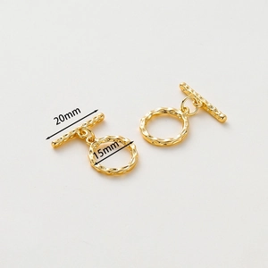 Polished 14k gold-plated OT toggle clasp showing 20mm bar and 15mm ring dimensions