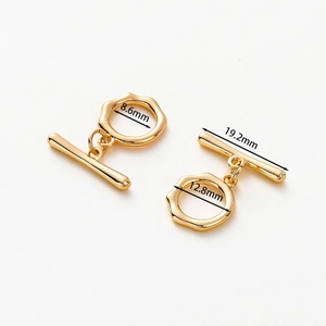Macro view of 14k gold plated OT toggle clasp with 12.8mm ring and 19.2mm bar dimensions