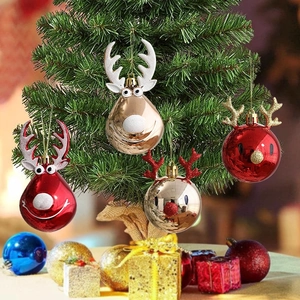 Christmas Reindeer Hanging Ornaments Plastic Glitter Antler Baubles Tree Decoration Festive Red Gold Holiday Props