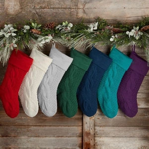 Knitted Christmas Stockings Large Cable Pattern Acrylic Fireplace Hanging Decorations Holiday Party Favors Candy Gift Bag