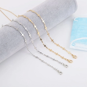 Chic geometric cross metal chain for face masks and eyewear in gold and silver finish