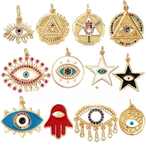 Detailed set of 12 gold plated charms featuring Evil Eye and Hamsa Hand designs
