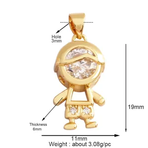Micro-pave zircon boy pendant showing dimensions 19mm height and 11mm width for DIY jewelry