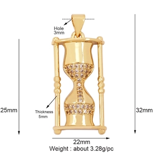 Detailed view of hourglass pendant with dimensions 32x22mm and micro-pave zircons