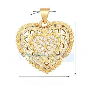 Detailansicht Gold Herzanhänger mit Zirkonia-Mikropavé, Größe 22x20mm und 3mm Loch