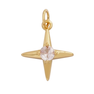 Detailed view of gold star pendant with 14mm diameter and center zircon stone