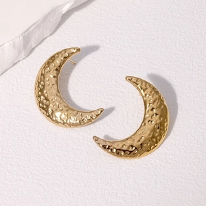 Crescent Moon Earrings Hammered Texture Stainless Steel 18K Gold Plated Minimalist French Style Jewelry For Women