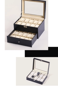 Details zur PU-Uhrenbox mit transparentem Deckel und weichen Samtfächern innen